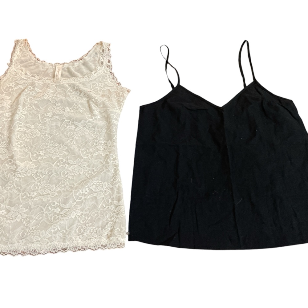 Lot 2 layering or wear out tanks ivory lace black free people spaghetti strap S